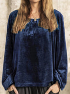 Velvet Loose Casual Solid Color Pullover Lantern Sleeve Top