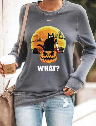 Women's Sweatshirts Pumpkin Cat Print Sweatshirt