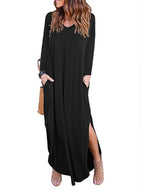 Hot Sale Solid Color Pocket Slit Long Sleeve Dress