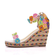 Large Size Wedge Heel Wool Embroidered Fashion Sandals Beach Women's Shoes