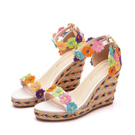 Large Size Wedge Heel Wool Embroidered Fashion Sandals Beach Women's Shoes