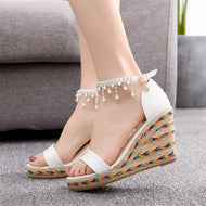 Large Size Wedge Heel Wool Embroidered Fashion Sandals Beach Women's Shoes