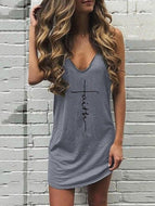 Fun Pattern Letter Print V-neck Tank Dresses