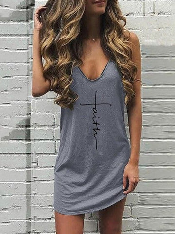 Fun Pattern Letter Print V-neck Tank Dresses