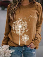 Dandelion Print Long-sleeved Casual Loose Sweater