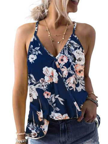 Tropical Botanical Print Tank Top T-shirt V-neck Halter Tops