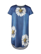 Sunflower Print Blue V-neck Denim Dress