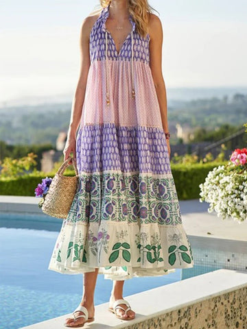 Printed Sleeveless Tassel Loose Dress