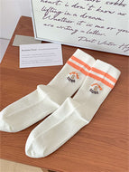 Solid Color Casual White Cotton Socks