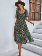 Round Neck Design Sense Vacation Beach Casual Home Floral Bohemian Print Dress