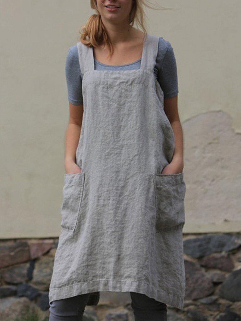 Cotton Linen Apron Long Wai Home Furnishing Loose Long Dress