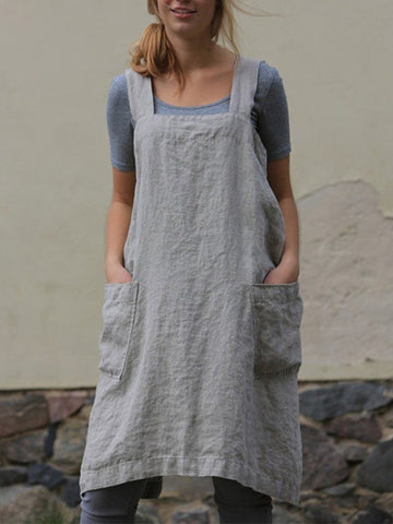 Cotton Linen Apron Long Wai Home Furnishing Loose Long Dress