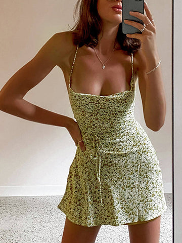 Sexy Sweet Spicy Short Backless Strap Floral Sling Dress