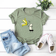 Summer Spoof Banana Undress Print Crew Neck Short Sleeve Fashion Fashion All-match Casual T-Shirt Tops