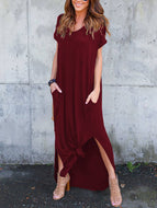 Hot Sale V Neck Pocket Slit Multicolor Dress