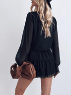 Black V-Neck Long Sleeve Dress