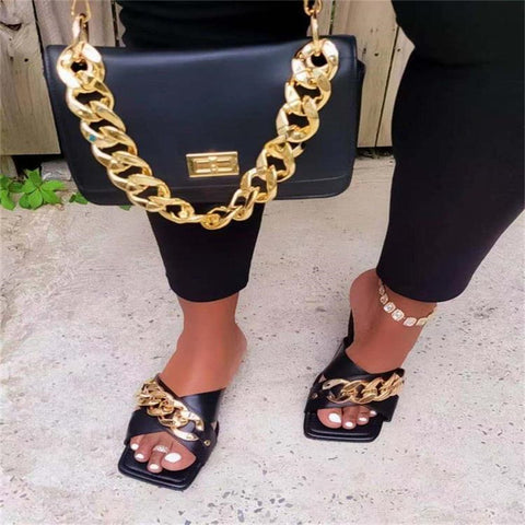 High Quality Cross Strap Chain Fastener Plus Size Sandals