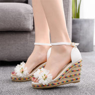 Large Size Wedge Heel Wool Embroidered Fashion Sandals Beach Women's Shoes