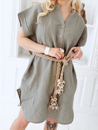 Casual Short-sleeved V-neck Cotton Dress