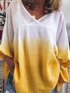 Gradient V-neck Loose Sleeve T-shirt