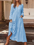 Cotton and Linen Retro Casual Long Sleeve Dress