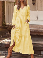 Cotton and Linen Retro Casual Long Sleeve Dress