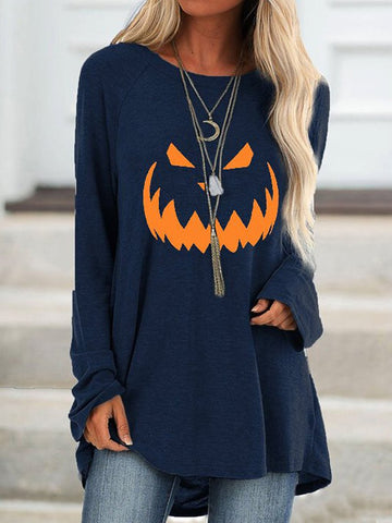 Halloween Sweatshirt Women's Long Sleeve Cartoon Street Style Round Neck Sweatshirt