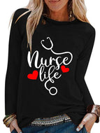 Nurseeireg Letter Print Casual Crew Neck Long Sleeve T-shirt