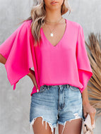 Women's V-Neck Loose Shirt INS Casual Home Vacation Multicolor Top