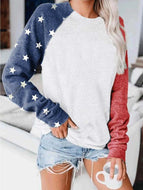 Loose Round Neck Printed Long-sleeved Color Block Sweatshirt