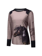 Western Denim Casual Horsehead Print Long Sleeve T-Shirt