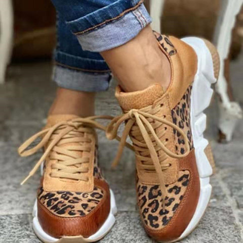 Women Leopard Print Colorblock Sneakers