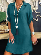 Solid Color V-neck Suit Collar Five-part Sleeve Casual Dress