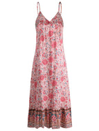 New Arrivals Ladies Sexy Printed Boho Sling Floral Dress Sleeveless Paneled Midi Dresses