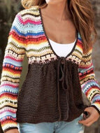 V Neck Tribal Knitted Long Sleeve Sweater