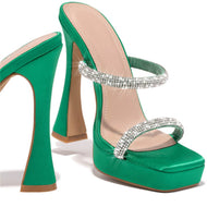 New Large Size Metal Chain European and American One-line High-heeled Fashion Sandals for Women