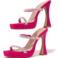 New Large Size Metal Chain European and American One-line High-heeled Fashion Sandals for Women