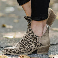 Leopard Chunky Heel Canvas Boots