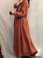 Cotton and Linen Embroidered Vintage Long Sleeve Maxi Dresses