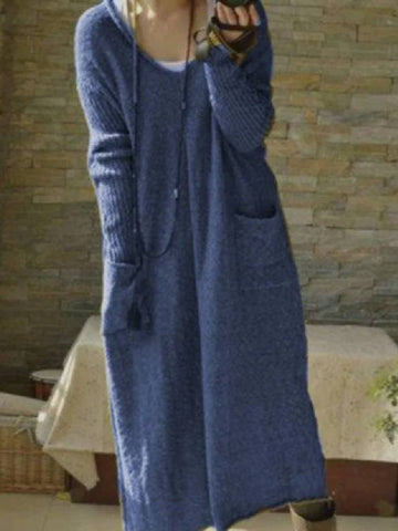 V-neck Pullover Loose Long Knitted Dress