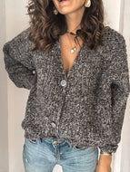 Single-breasted V-neck Knitted Sweater