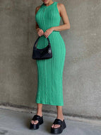 Solid Color Fashion Casual Knitted Sleeveless Round Neck Temperament Dress