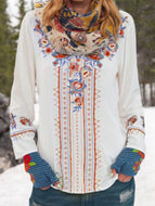 Retro Floral Long-sleeved Loose Ethnic Print Shirt