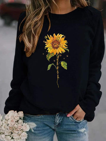 Fashionable Sunflower Print Long Sleeve  Top Sweatshir