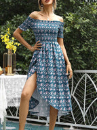 Summer New Tube Top Floral Irregular Waist Slim Temperament Dress