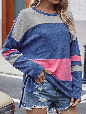 Pullover Colorblock Long Sleeve Shirt Tops