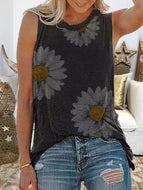 Plus Size Casual Sleeveless Crew Neck Floral Print Top