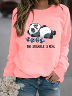 Funny Panda Print Crew Neck Long Sleeve Grabber Sweatshirt