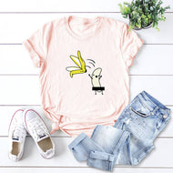 Summer Spoof Banana Undress Print Crew Neck Short Sleeve Fashion Fashion All-match Casual T-Shirt Tops