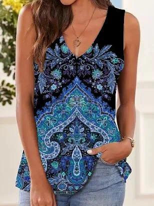 V-neck Casual Printed Tank Top Sleeveless T-shirt